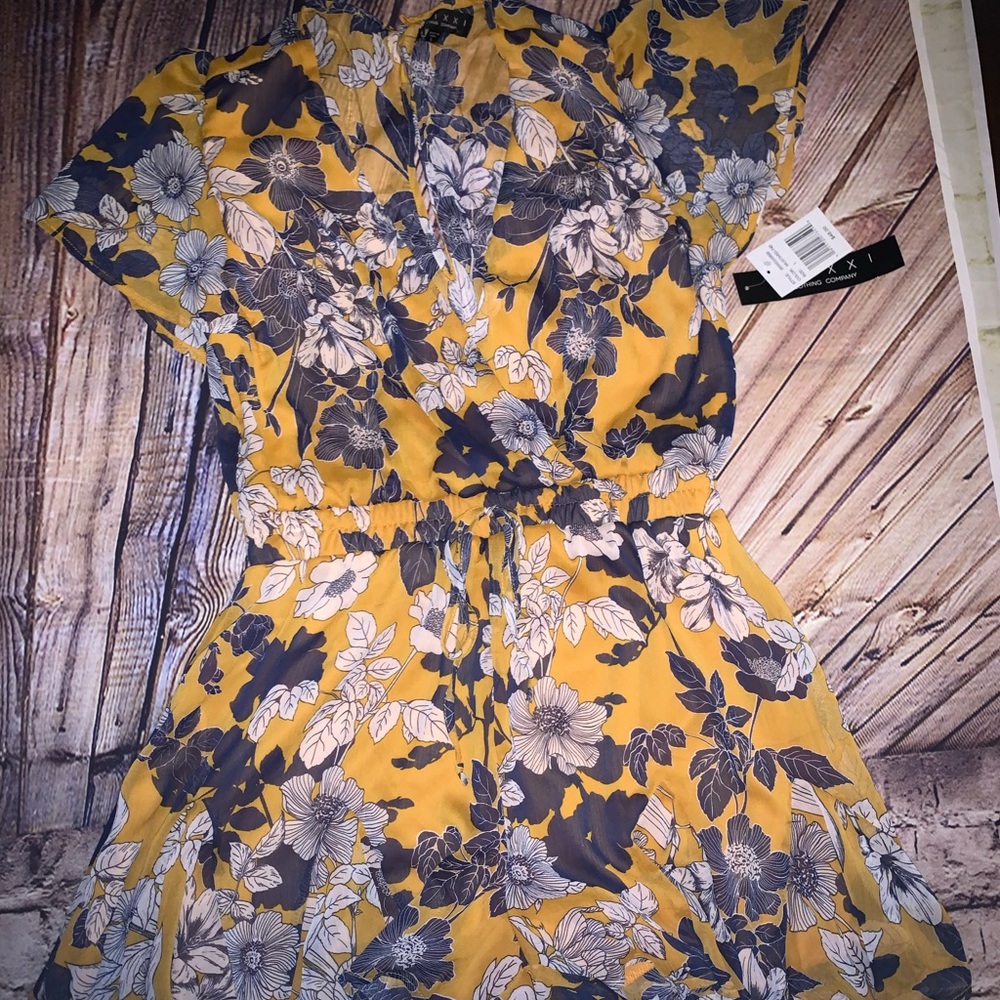 Floral Wrap Jumpsuit in Mustard Yellow